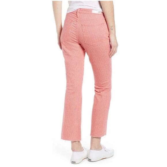 AG Adriano Goldschmeid Women’s Sz 29 Pink Stripe Flare Crop Jean Jodi Denim - Picture 2 of 16